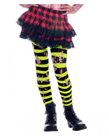 Striped Tattered Neon Tights For Children 