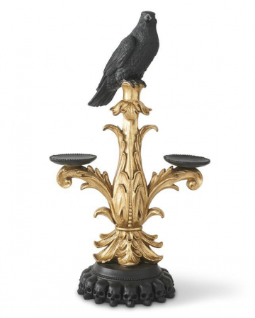 Goldener Gothic Kerzenhalter mit Krähe 55cm 