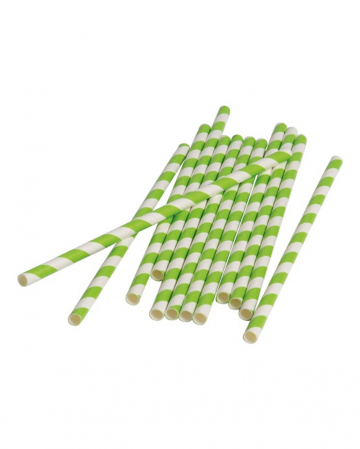 12 Paper Straws Green White 