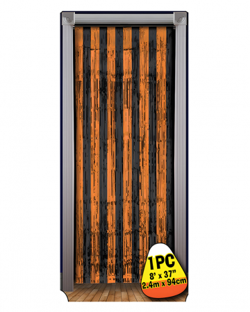 Fringe Door Curtain Orange - Black Metallic 