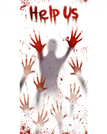 Wanddeko Spinnenweben blutige Hände Halloween Deko Folie Zombie 