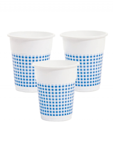25 Plastic Cup White / Blue 350ml 