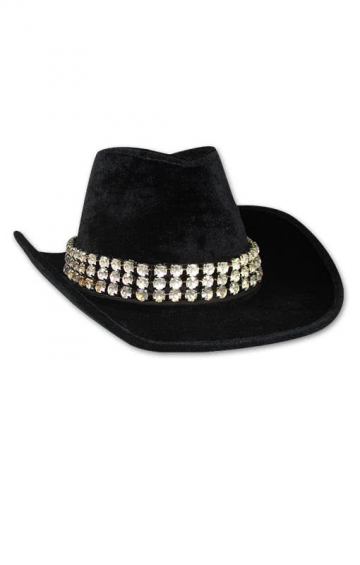 Black Cowboy Hat With Rhinestone Ribbon 