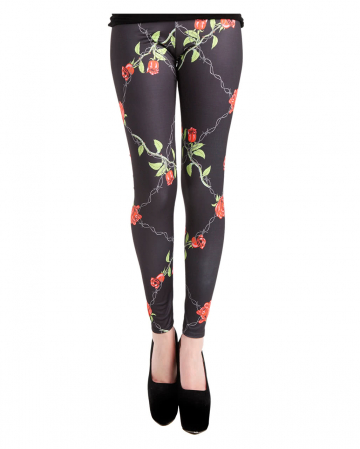 Leggings With Roses And Barbed Wire M/L