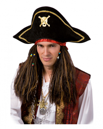 Piratenhut mit Perücke Hut Pirat Piraten Karneval Kostüm Zubehör 