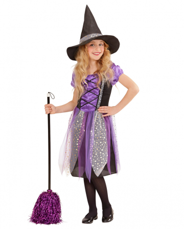 Mädchen Kostüm Hexe Kleid mit Hut lila edles Kinderkostüm Halloween 128 140 158 