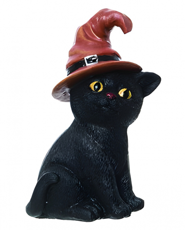 Schwarzes Kätzchen mit Hexenhut Figur 11cm 