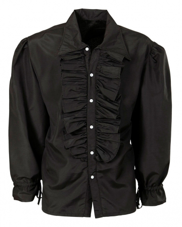 Schwarzes Herrenhemd mit Rüschen & Knöpfen XL