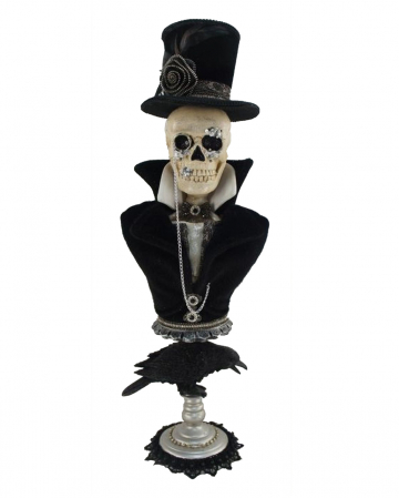 Skelett Gentleman Sockelbüste mit Krähe 66cm 