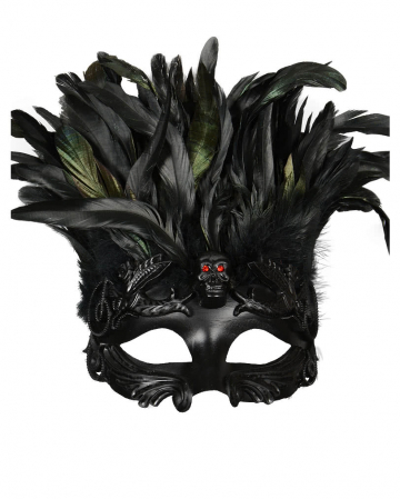 Venezianische Augenmaske mit Totenkopf & Federn 