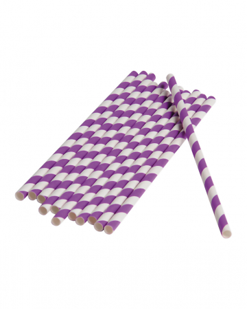 12 Papier Trinkhalme Violett Weiß 