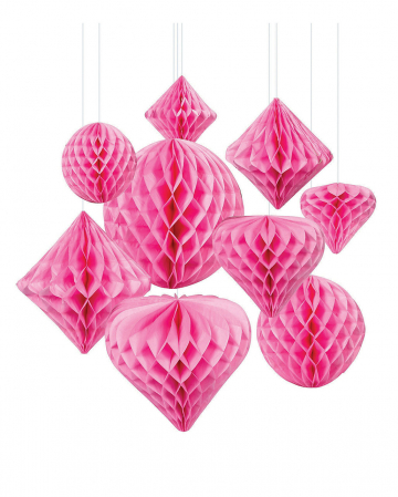 Honeycomb Ball Hanging Decoration Set 12 Pcs Pink 