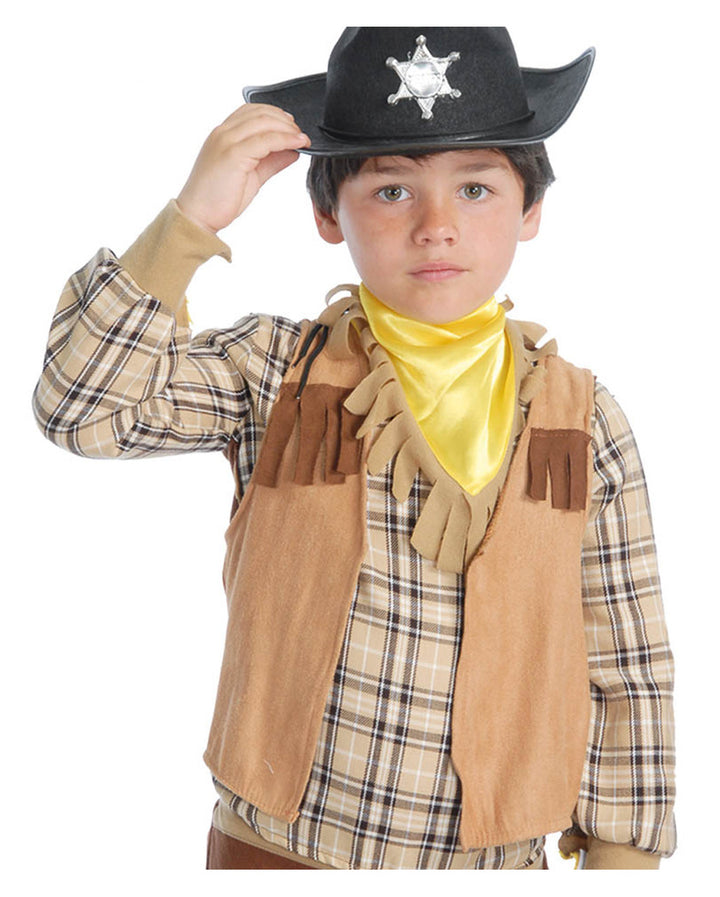 Kinder Cowboy Kostüm Deluxe Set – Mit Weste, Hose, Hut, Bandana & Spielzeug-Gewehr, Für Karneval & Halloween