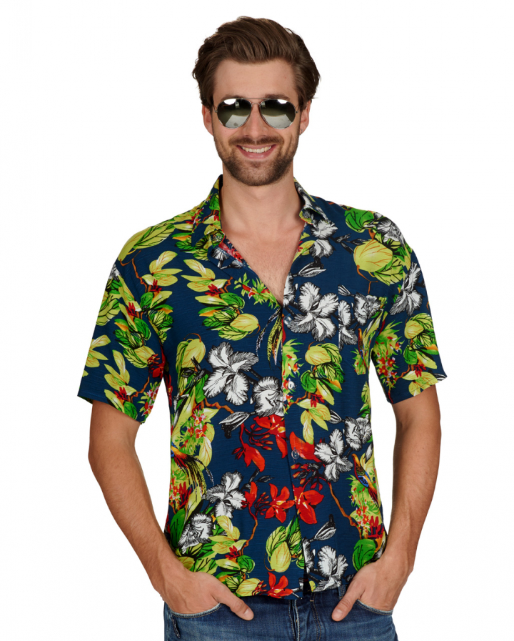 W WIDMANN Hawaii Hemd Herren - Blaues Blumenhemd Für Beachparty & Karneval