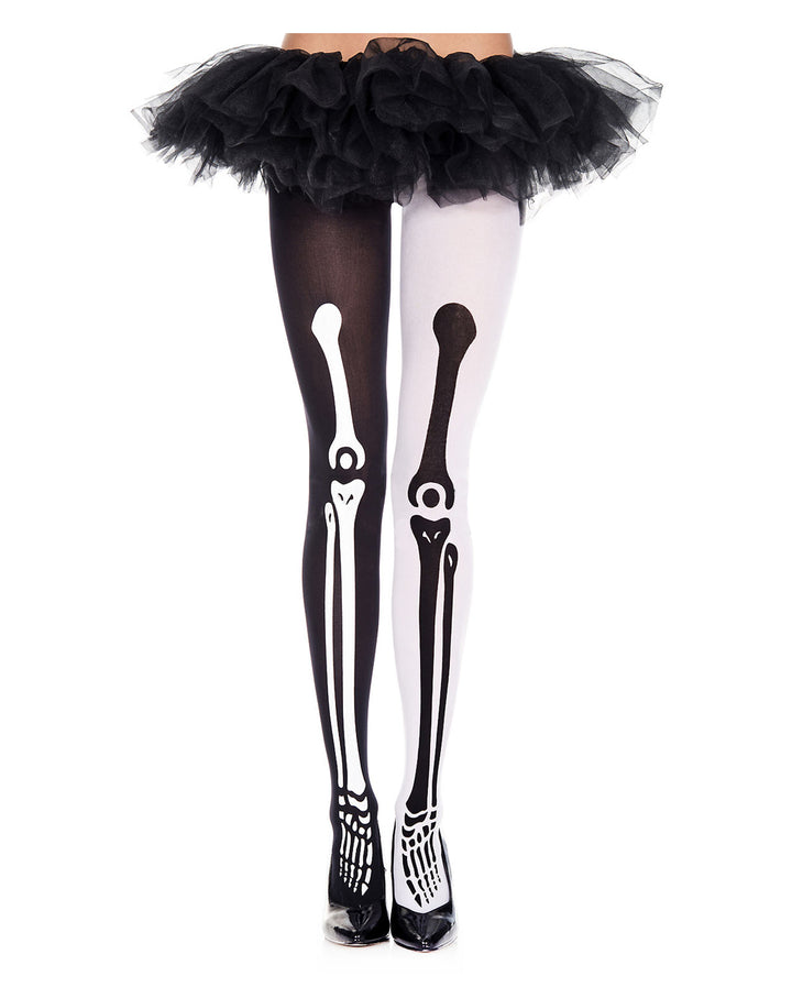 Damen Halloween Skelett-Strumpfhose Schwarz Mit Knochenprint – Standardgröße, Grusel-Kostümzubehör