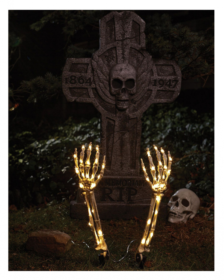 Leuchtende Skelett Arme als Gartenstecker Halloween Gartendeko