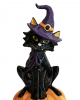Schwarze Katze auf Halloween Kürbis Teelichthalter 29cm 