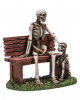 Skeleton Figure On Park Bench With Dog 12cm 