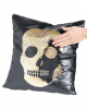 Skull Flip Sequined Cushion Black Gold 