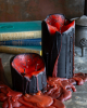 Schwarze Stumpenkerze mit Vampir Blut 15cm 