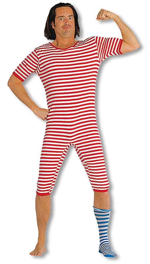 Mens Striped Bathing Suit Red White XL -Old Fashioned ...