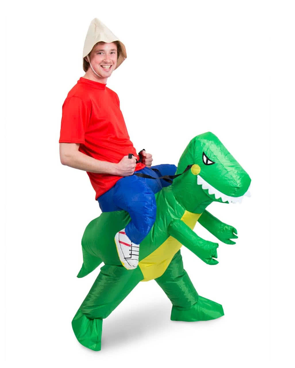 Lustiges Dino Aufsitz Kostüm für Kinder Aufblasbares Huckepack Faschingkostüm 
