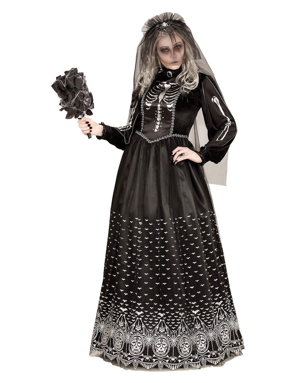 Tag der Toten Corpse Bride Kostüm Skelett Halloween Damen Kostüm
