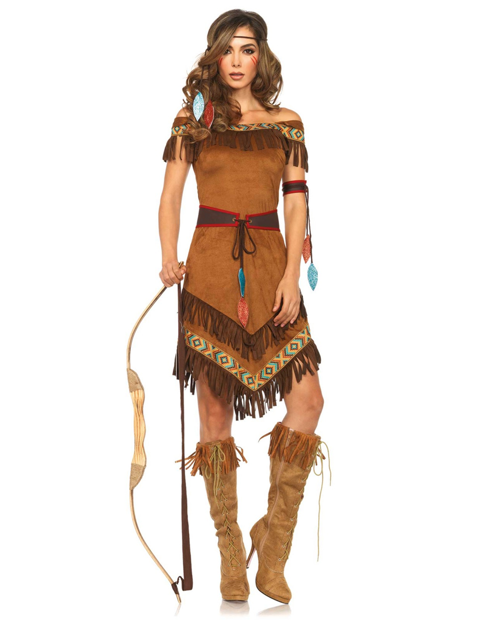 Kleid Gürtel Stirnband 36 38 40 44 3 tlg Indianerin Damen Kostüm Kriegerin 