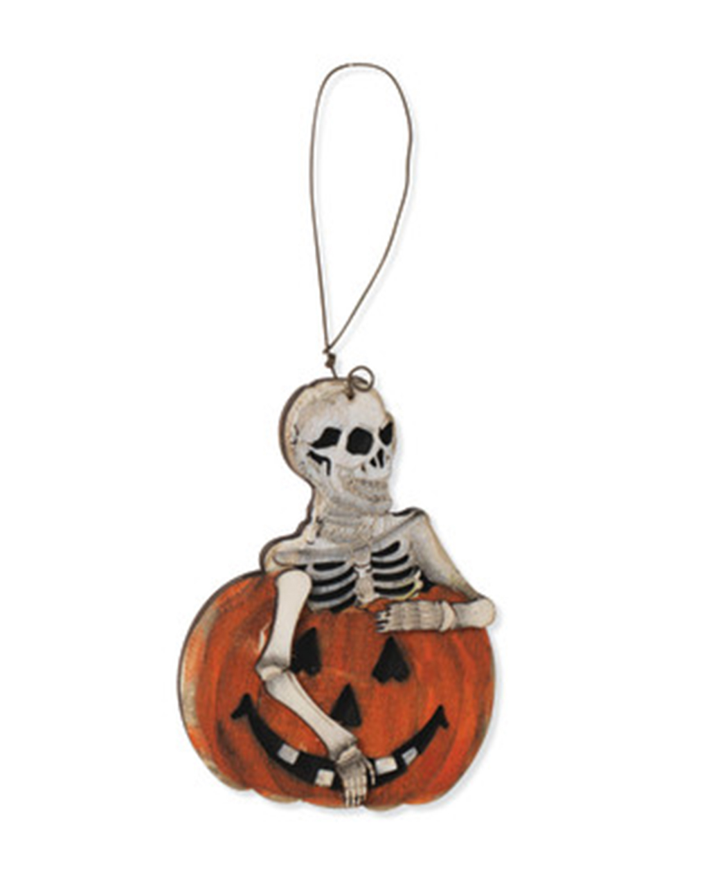 Holz Ornament Halloween Skelett in Kürbis 8cm ✩