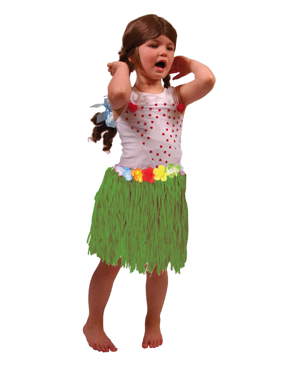Hawaii Kostüm Rock Bastrock Hawaiirock für Kinder L8X3 4 tlg 