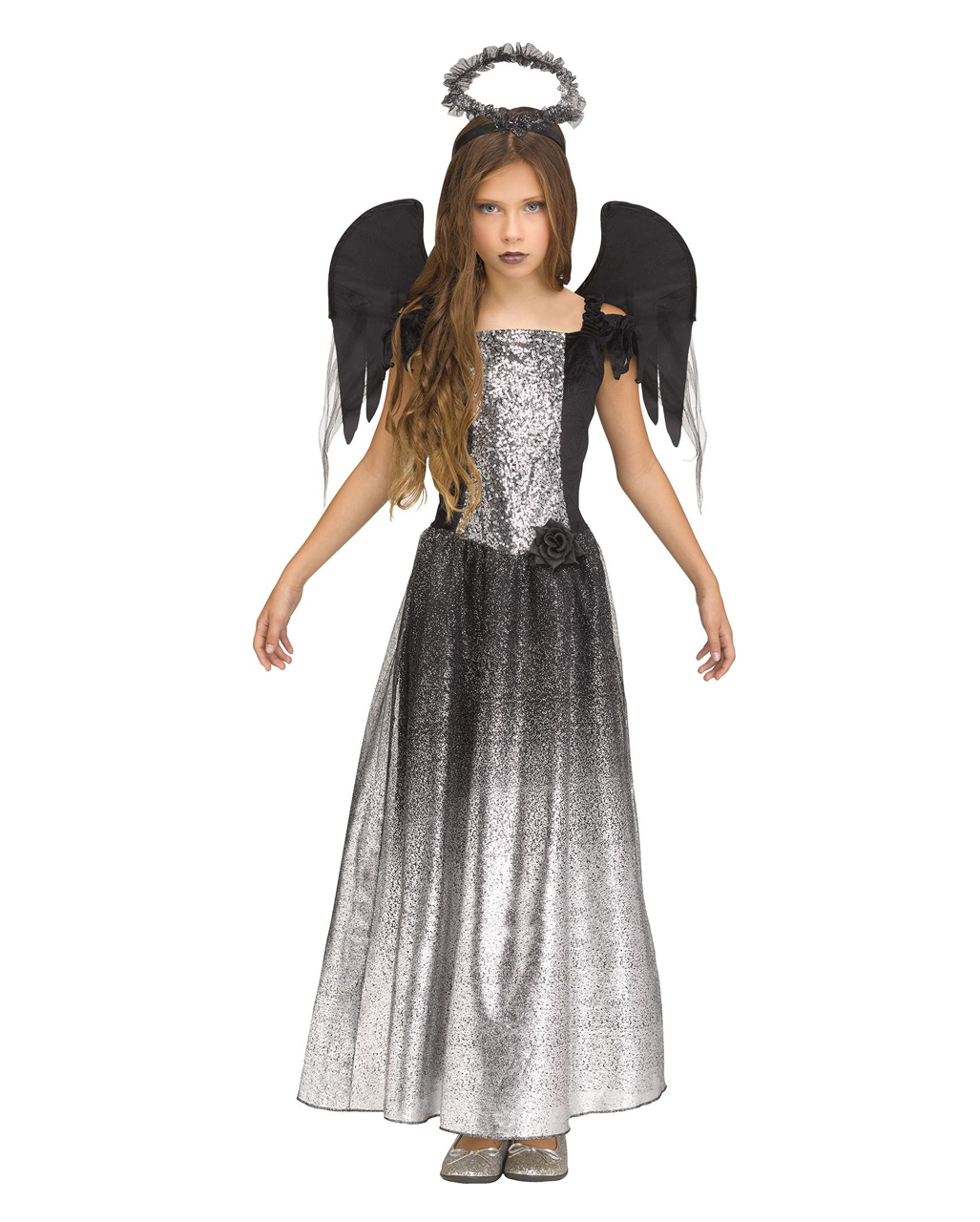 Schwarz-Silbernes Engel Kostüm für Kinder, Karnevalskostüm