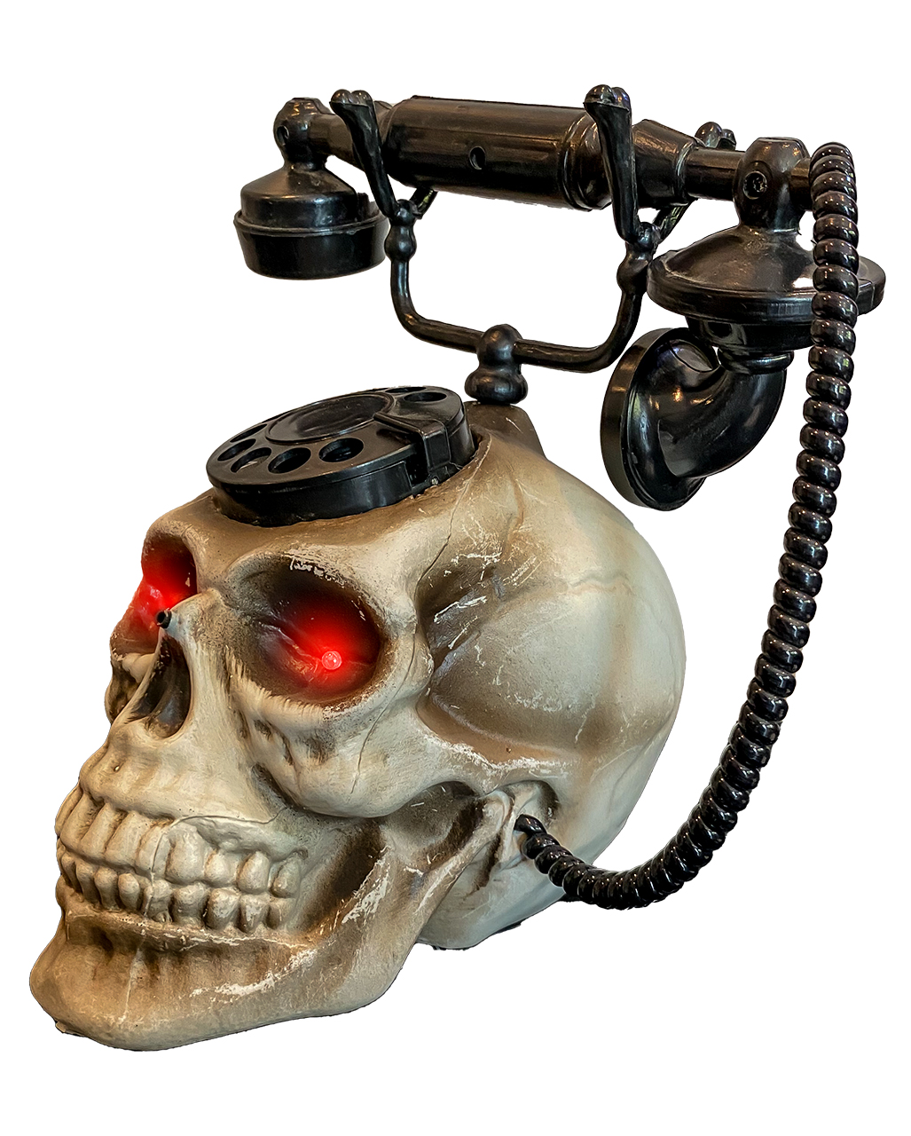 Spukendes Totenkopf Telefon mit LED, Grusel-Deko