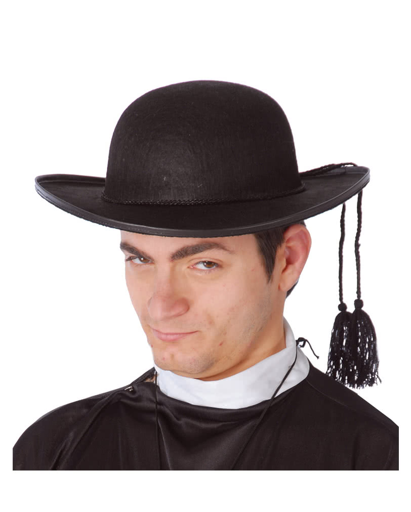 Schwarzer Priester Hut | Hut eines Pfarrers mit Kordel | Karneval Universe