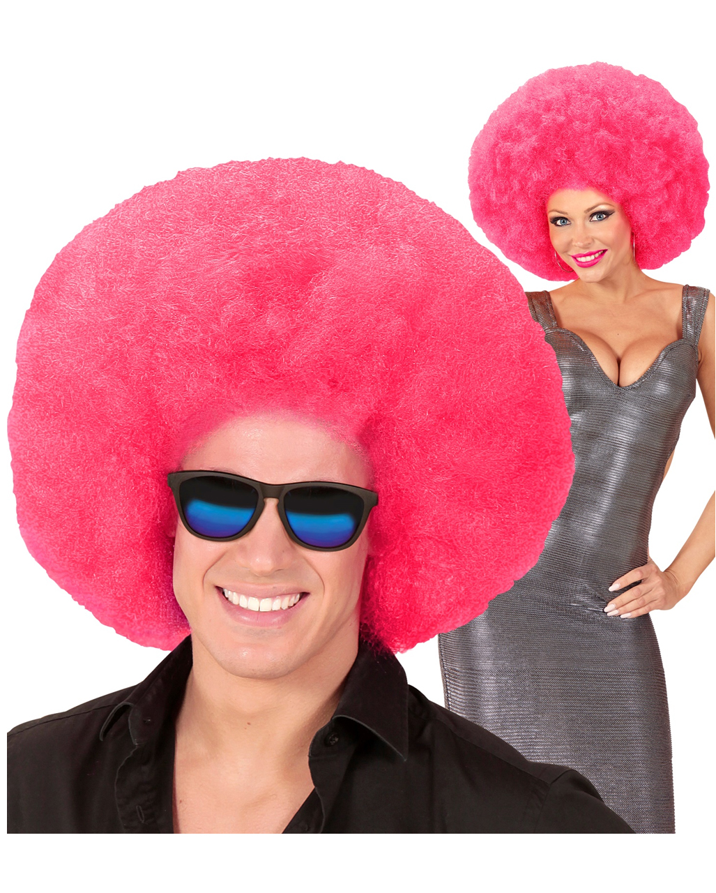 XL Afro Perücke Pink als Accessoire für Karneval