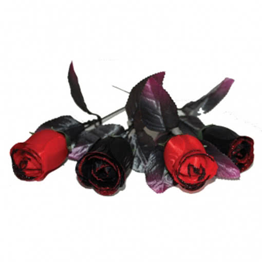 Rote schwarze Rosen Kunst Blumen 44 cm Gothic Halloween Deko 
