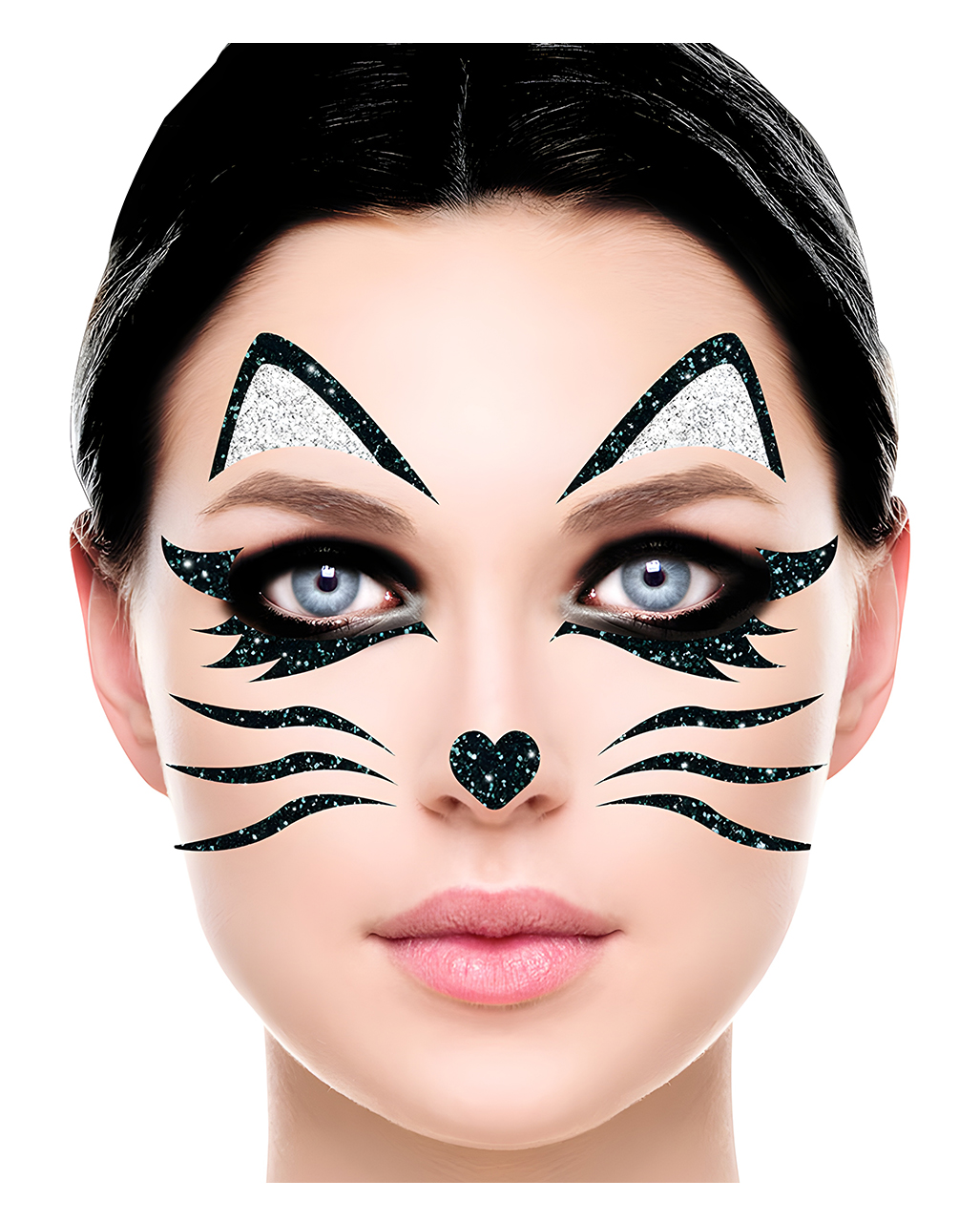 Glitzer Gesichtsaufkleber schwarze Katze für 🎃