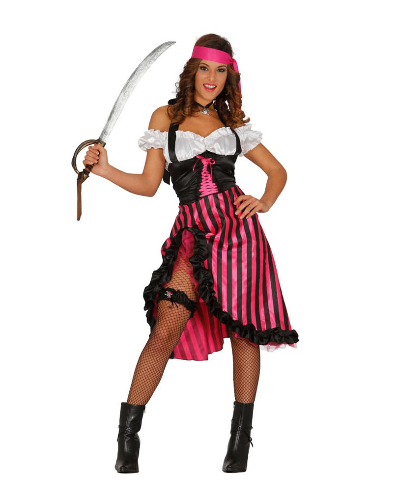 Süßes Piratinnen Mädchenkostüm schwarz-weiß-pink Cod.221883
