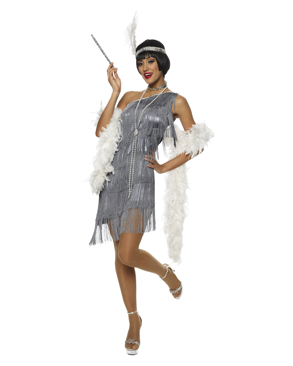 THE Damen Kostüm 20er Jahre Kleid Charleston silber Karneval 