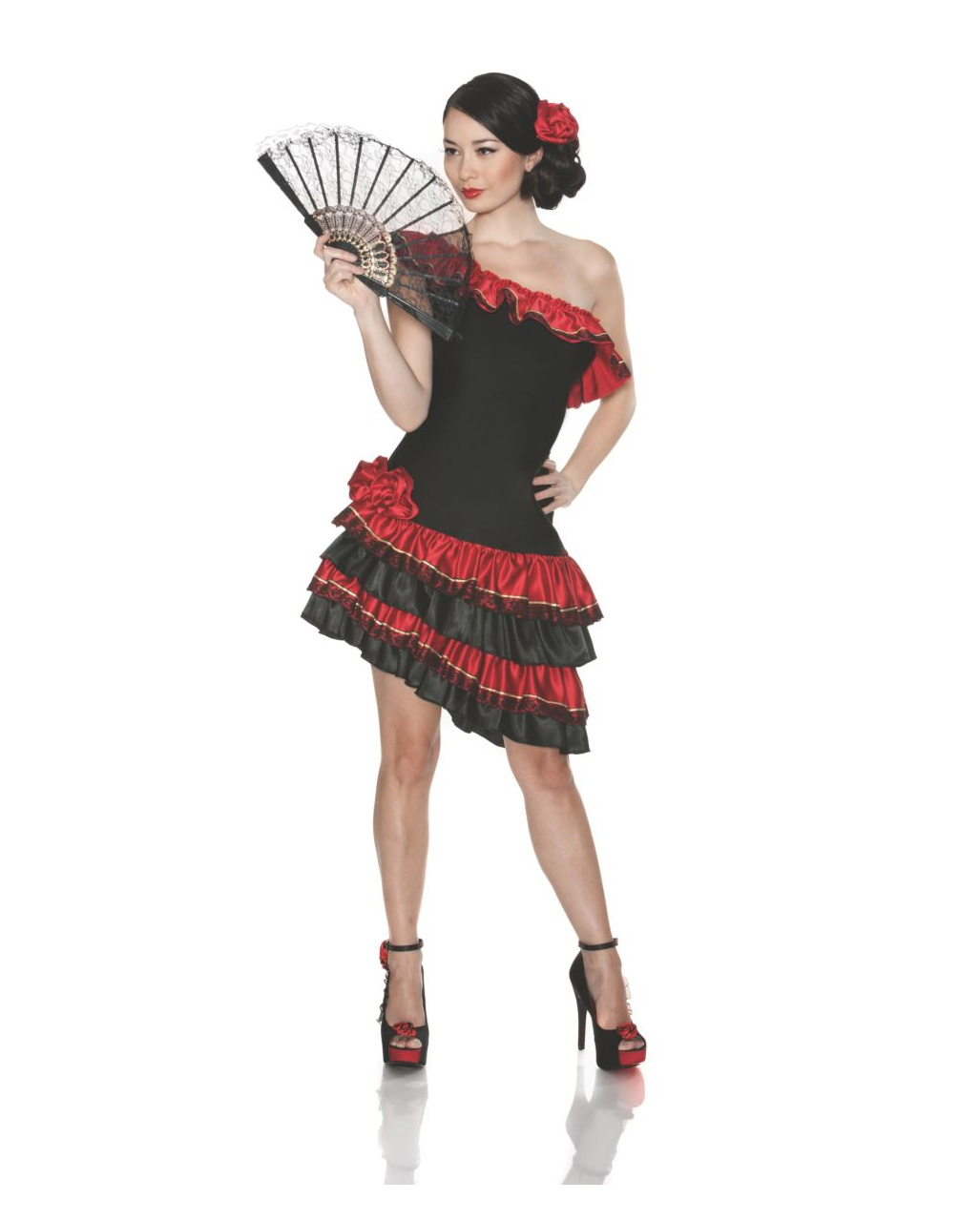 Spanierin Flamenco Damen Kostüm schwarz-rot 36-38 40-42 44-46 