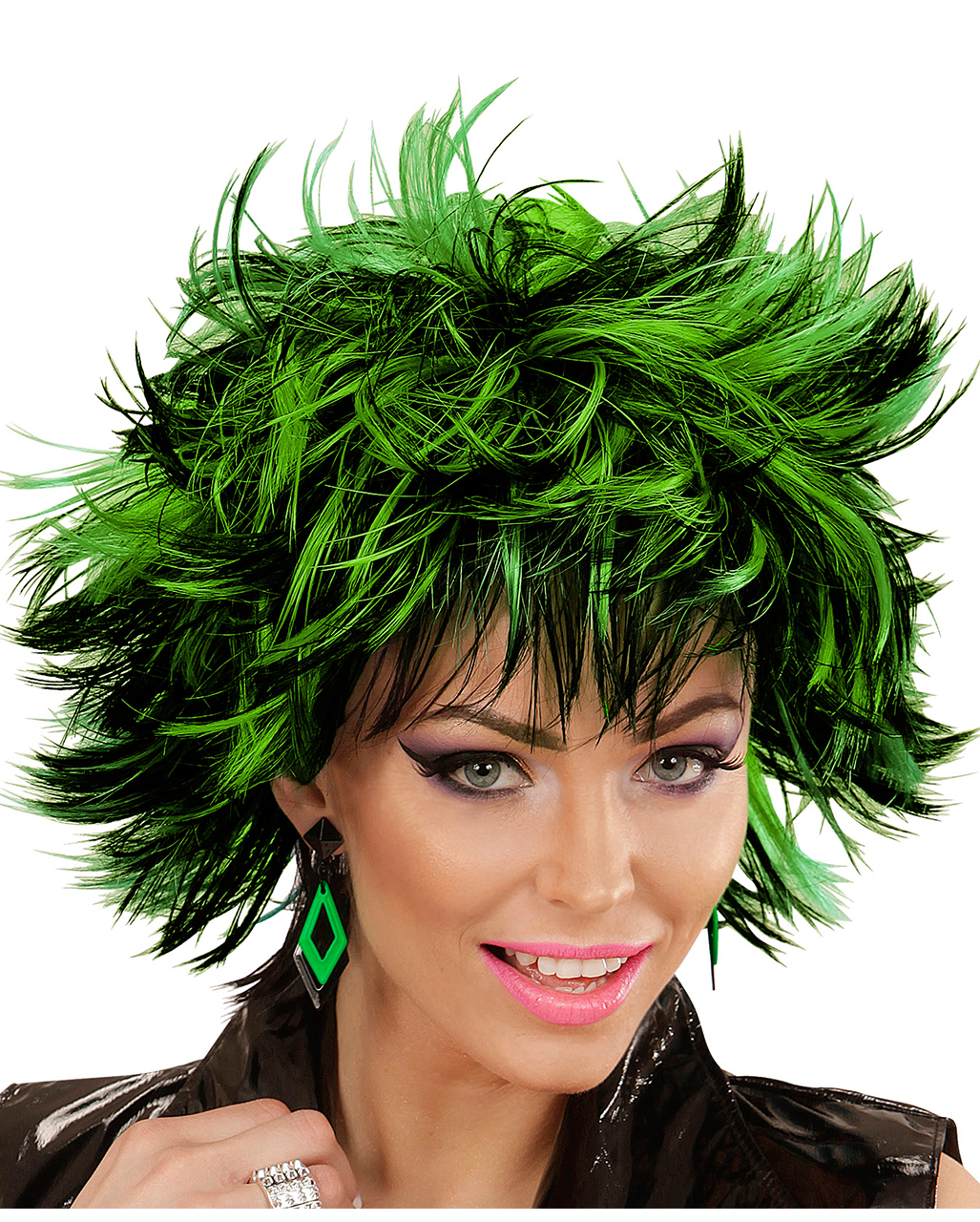 Steamy Damenperücke Schwarz-Grün für Karneval ✓