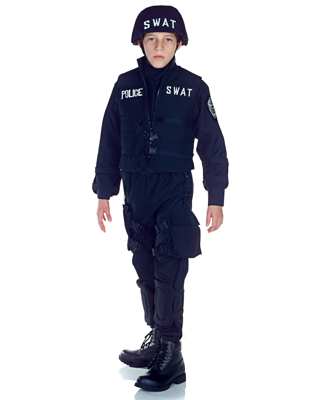 Kinder Faschingskostüm Polizist mit Swat-Weste & Ausrüstung in schwarz