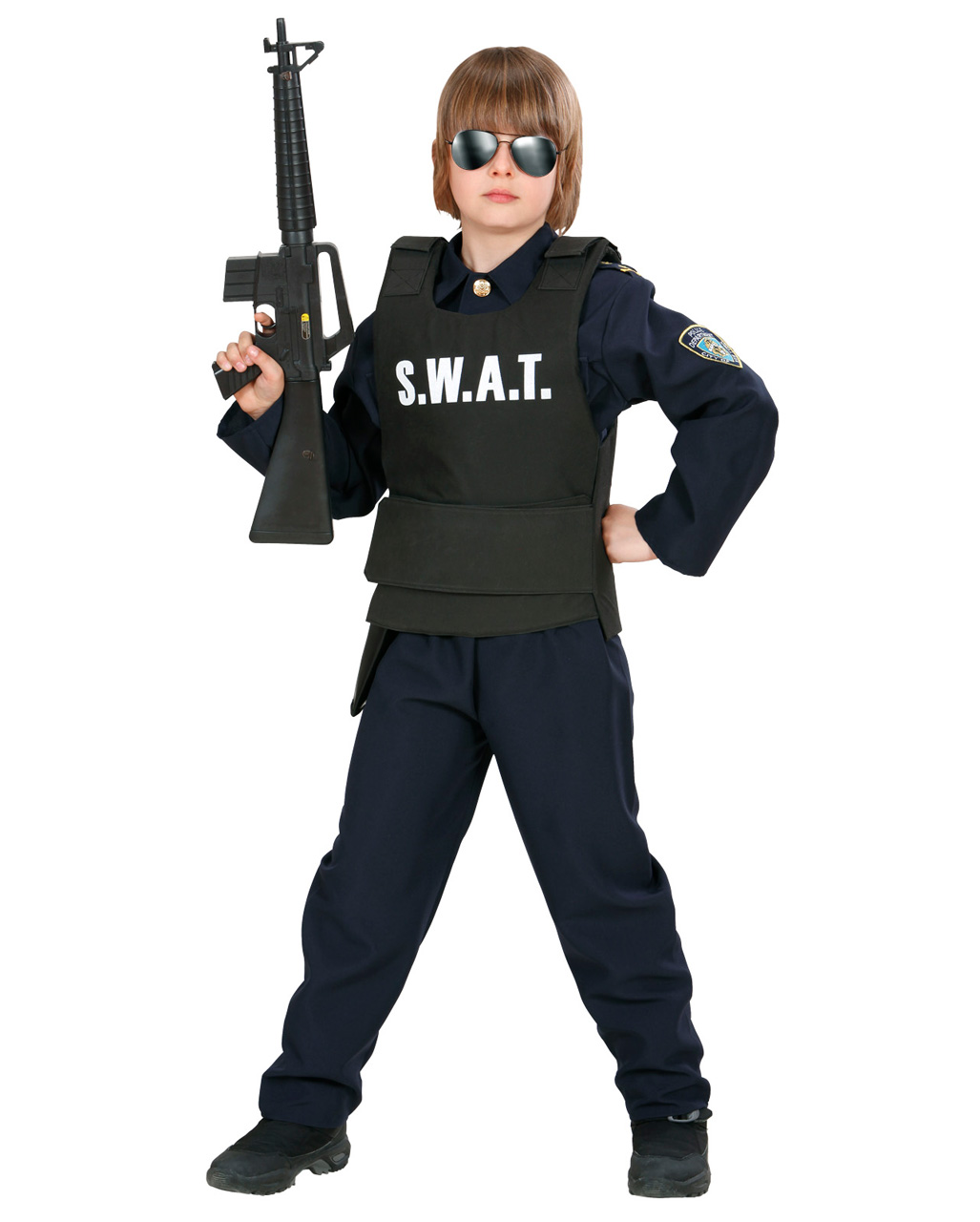 Kinder Polizei Swat kugelsichere Weste & amp; Swat Mütze Hut Kostüm Kostüm  Kostüm Outfit 3-9Jahre Kinder Polizist Costume_vv