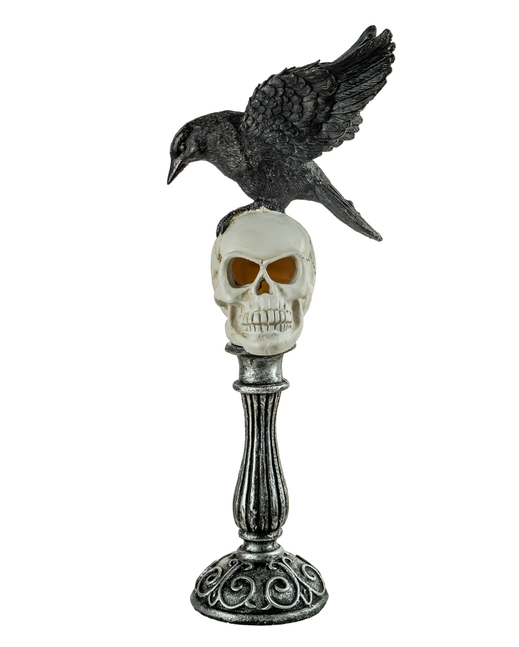 Totenschädel Büste mit Rabe mit Gespreizten Flügeln & LED 35cm Goth ...