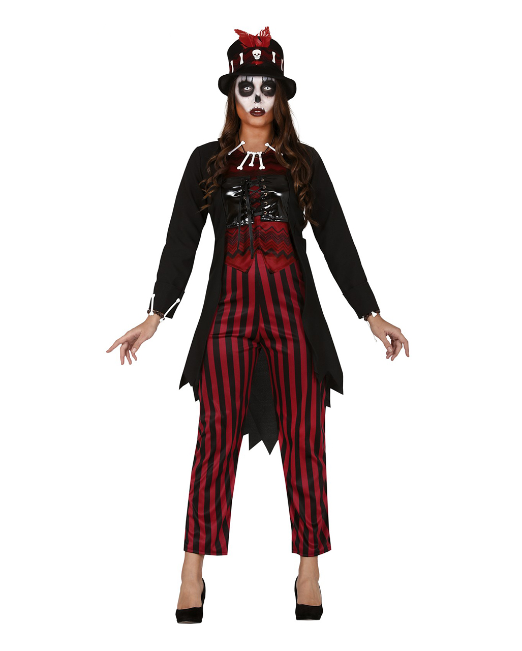 Hexe Zaubererin Kostüm Kleid Damen Rotschwarz Halloween Damenkostüm 