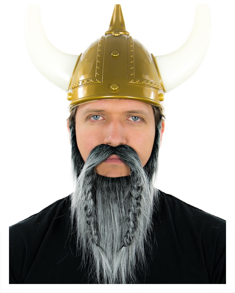 Wikinger Bart SchwarzGrau Meliert Zwergen & Barbaren Vollbart zum aufkleben Karneval Universe