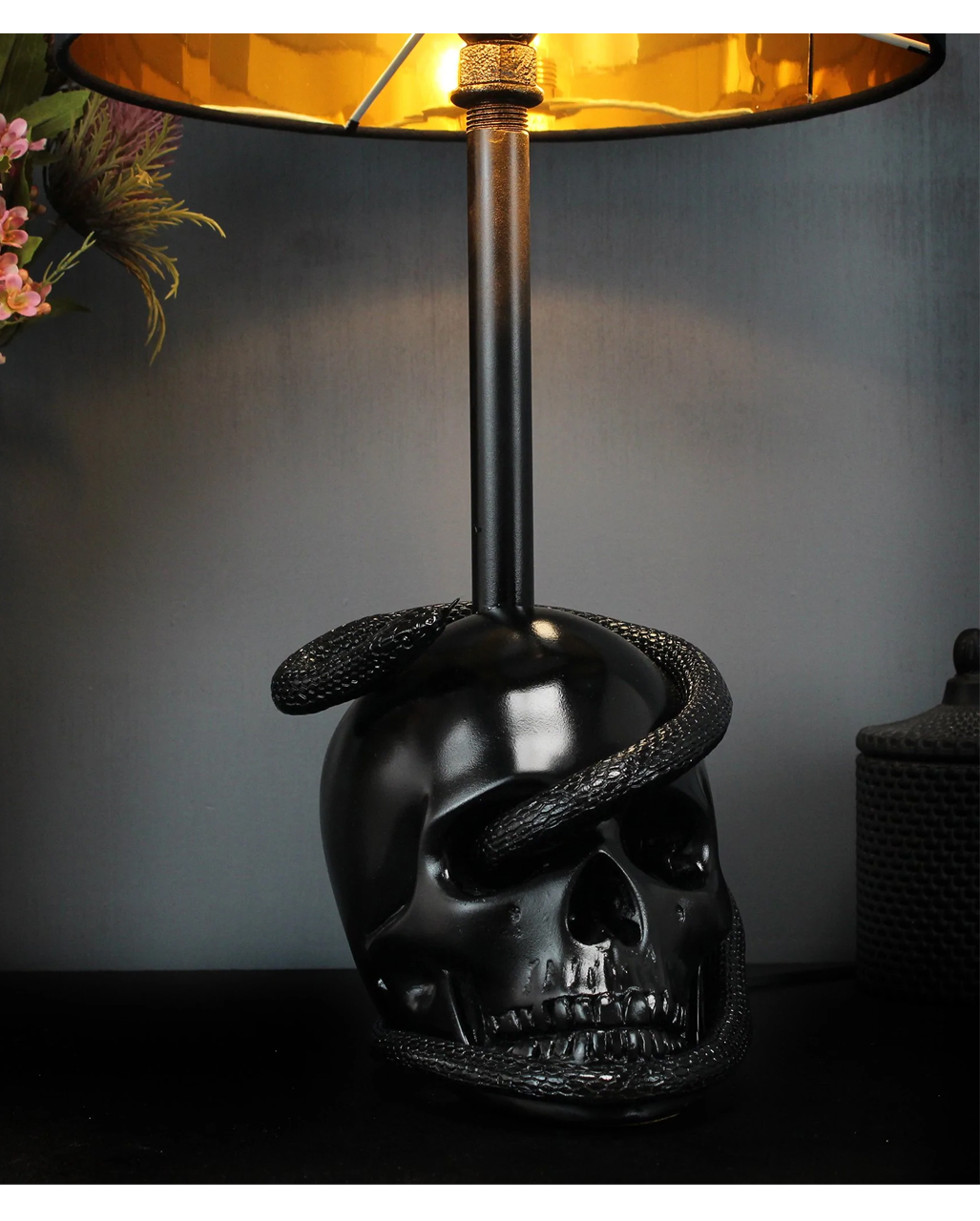 Edison Tischlampe mit Totenschädel und Schlange 55cm