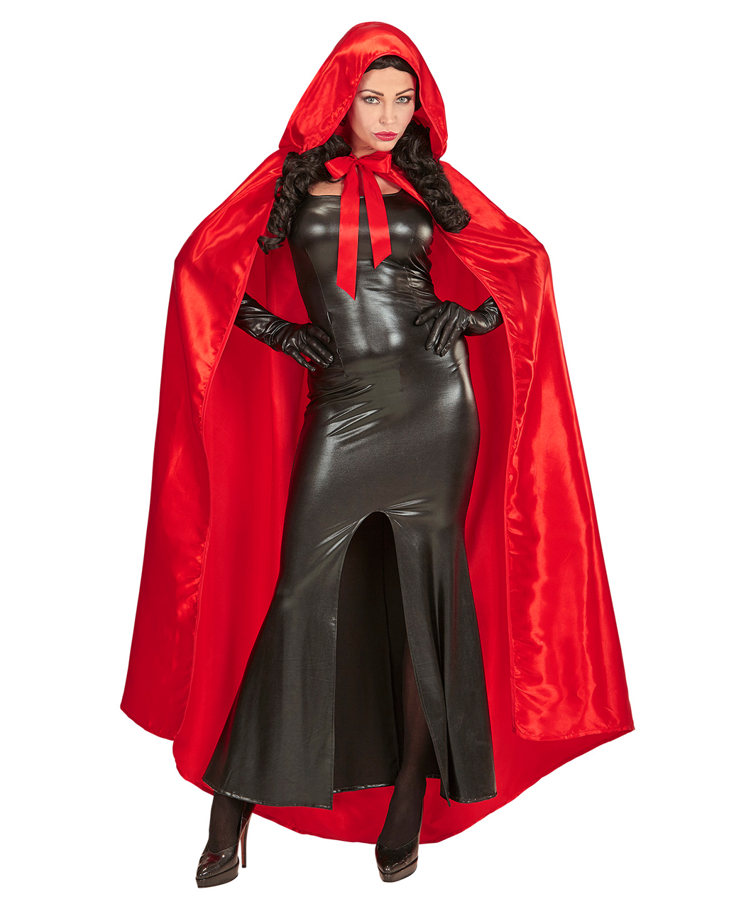 Red Satin Cape With Hood as a costume accessory | - Karneval Universe