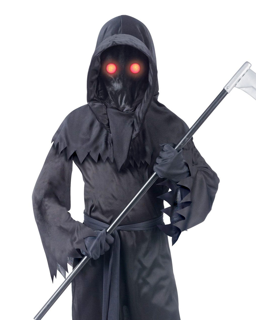 Ghost Mask With Glow In Dark Eyes & Teeth Halloween Fancy Dress With Hood 