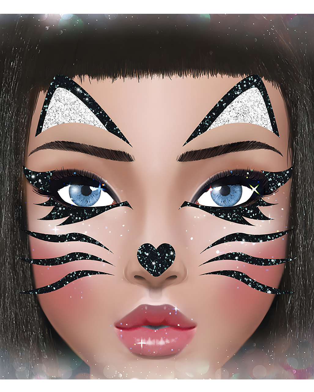 Glitzer Gesichtsaufkleber schwarze Katze für 🎃