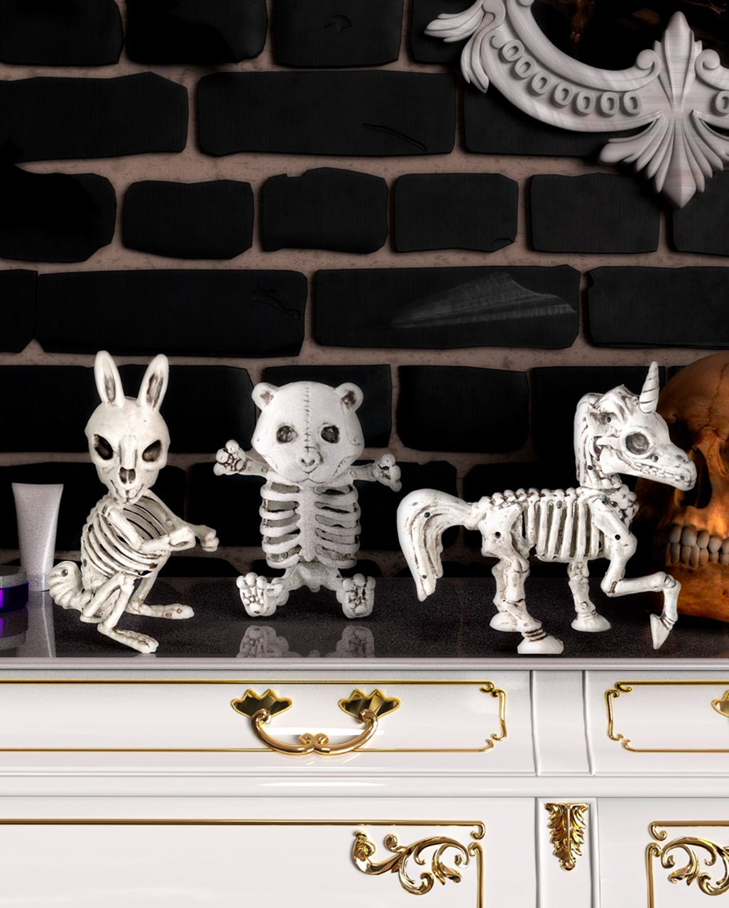Einhorn Skelett als Knochengerippe 18 cm 🎃 Deko Karneval Universe